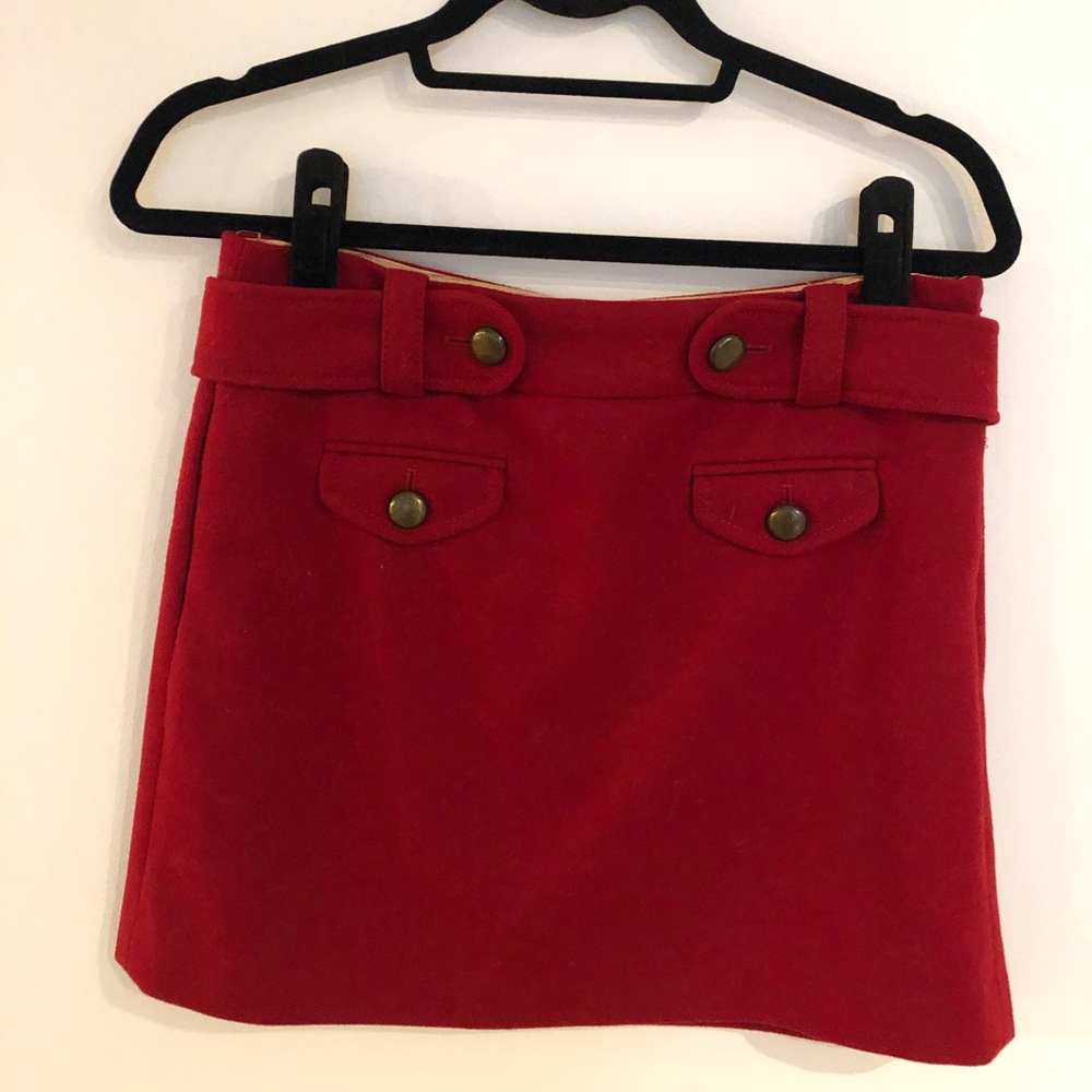 J. Crew Red Mini Skirt with Buttoned Pocket Details